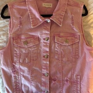Women's Risen Pink Distressed Denim Vest L